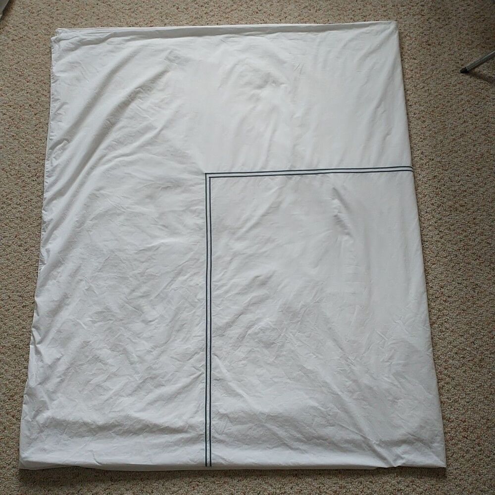 SFERRA Grande Hotel Duvet Cover King White Blue Double Pipping LongStaple Cotton